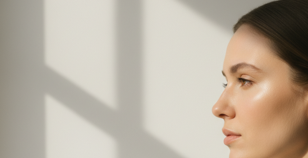 Seitenprofil einer Frau.