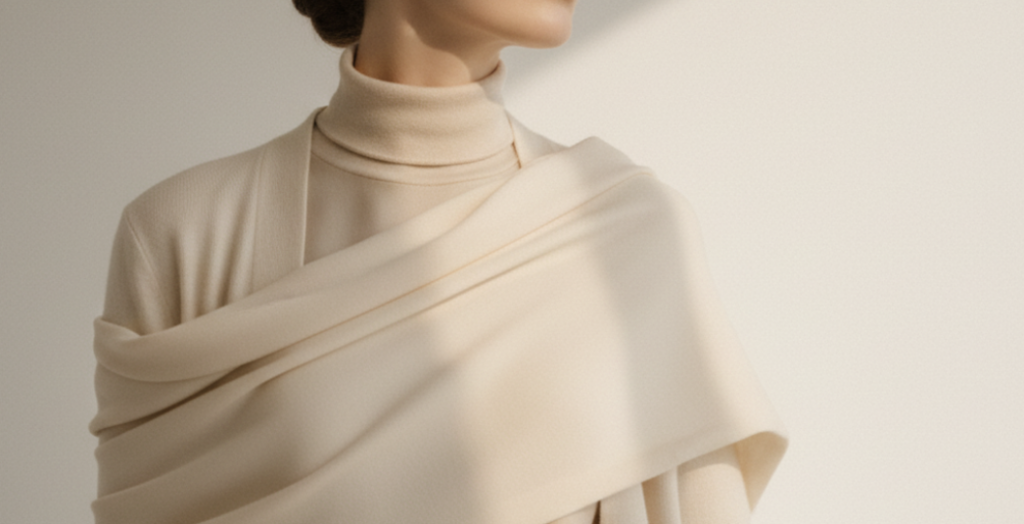 Oberkörper einer Frau mit Klamotten.