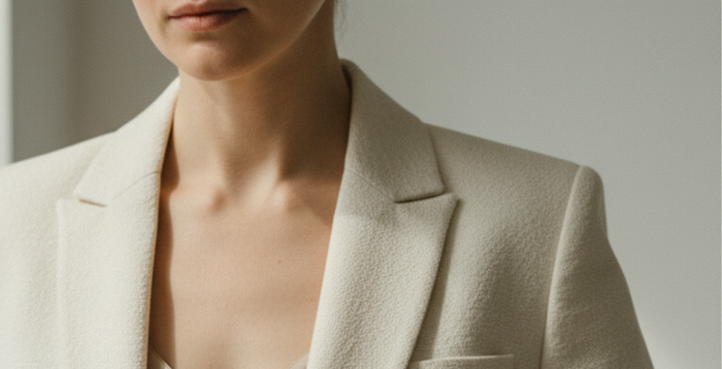 Oberkörper einer Frau im Blazer.