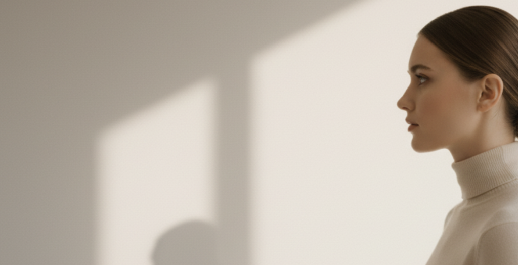 Seitenprofil einer Frau.